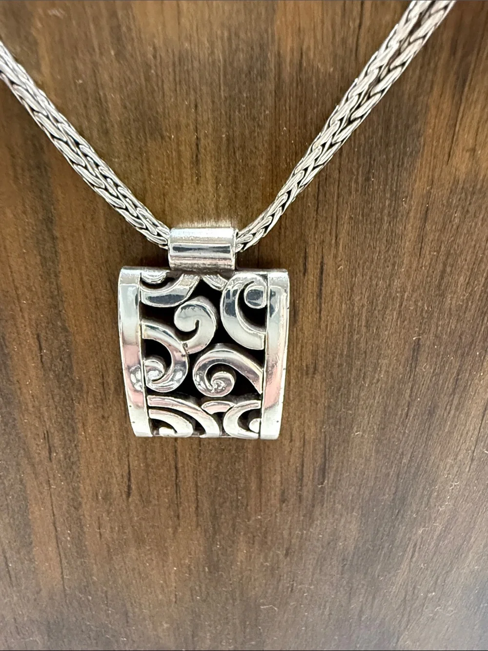 Brighton Double Strand Silver Plated Necklace with Deco Lace Pendant